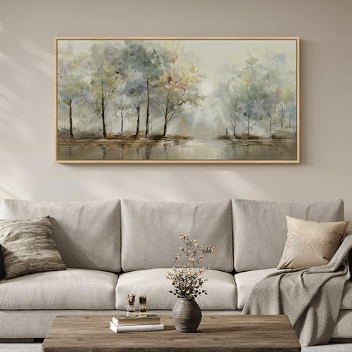 Large Framed Modern Nature Landscape Wall Art for Living Room, 60x30 Inch - color: Yellow and Brown