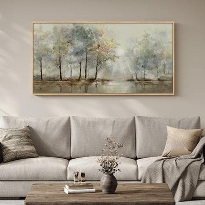 Large Framed Modern Nature Landscape Wall Art for Living Room, 60x30 Inch - color: Yellow and Brown