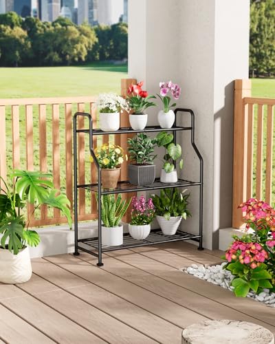 Kitsure Metal Plant Stand Indoor & Outdoor, 27" Wide - 3 Tier, Black - size: 27" Wide - 3 Tier