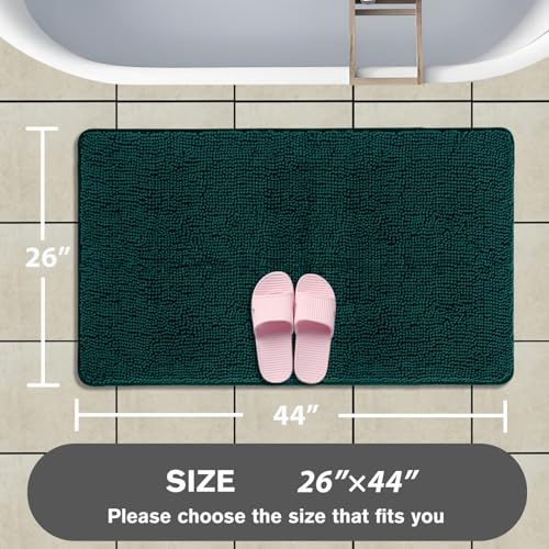 Dark Teal Bathroom Rugs – Absorbent and Washable Bath Mat, Non-Slip, Thick Soft Chenille Bath Rugs for Bathroom Floor, Shower, Sink - 26" x 44" - color: Dark Teal, size: 26" x 44"