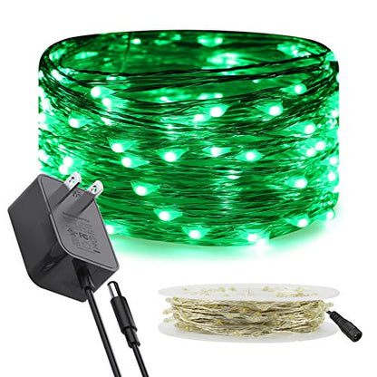 RUICHEN Fairy Lights Plug in, 33 Ft 100 LED Silver Wire Lights, Green - color: Green