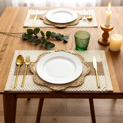 6pc Sunflower Rattan Placemat Set, Woven Boho Table Mats, Natural - color: Beige-set of 6