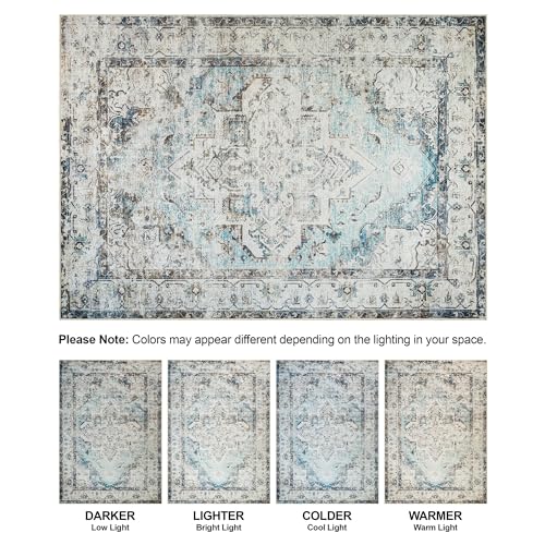 Bloom Rugs Washable Non-Slip 8' x 10' Rug - Beige/Blue Traditional Area Rug for Living Room, Bedroom, Dining Room, and Kitchen - Exact Size: 8' x 10' - color: Beige / Blue, size: 8' x 10' (Rectangular)