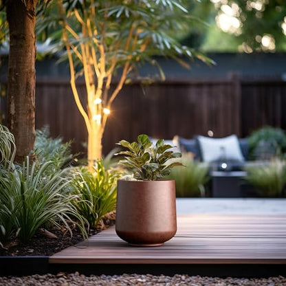 Kante Accent Round Curved Rusty Concrete Planter 13" Dia, Outdoor - color: Rusty, size: 13" D
