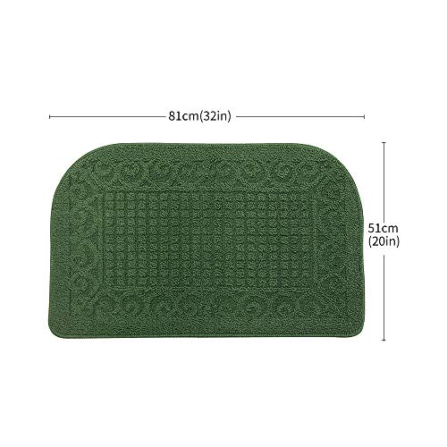 COSY HOMEER 32x20 Half Round Kitchen Rug,Non Slip Washable Mat,Green 1PC - color: Green, size: 1'8" x 2'8" (Semicircular)
