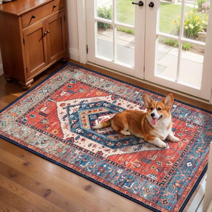 SERISSA 2x4 Washable Non Slip Boho Runner Rug for Entryway，Rust - color: Rust/Multi, size: 2' x 4' (Rectangular)