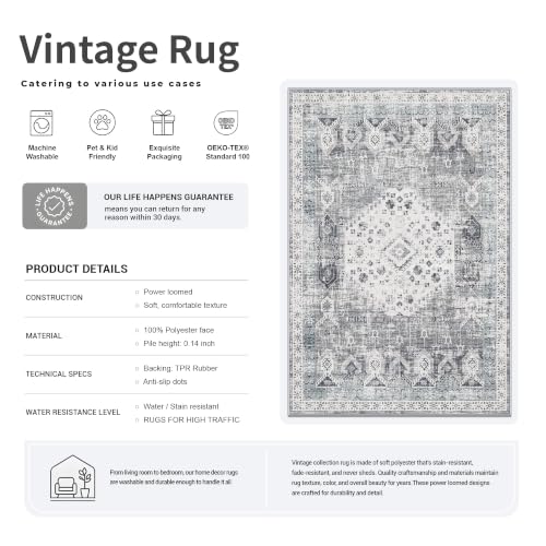 Washable 3x25 Hallway Runner Rug - Extra Long Vintage Non Slip Stain Resistant Rugs for Entryway Hall Kitchen Indoor Soft Living Room Bedroom Carpet Durable Low Pile Home Decor Floor Mat 3'x25' Grey - color: Grey, size: 3' x 25' (Runner)