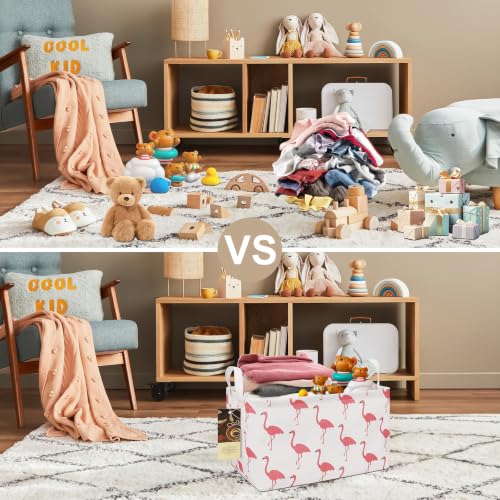 Rectangle Foldable Storage Basket Handles For Home, Flamingo - color: Rectangle Flamingo