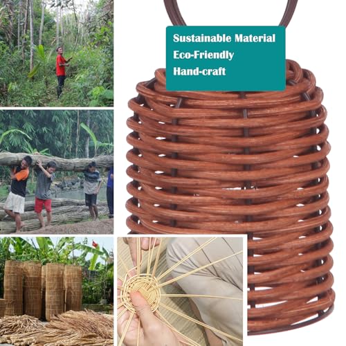 Rustic Lantern String Light, Natural Handwoven Rattan Cage, Plug in & Connectable Lights- Oven Brown Wicker - color: Oven Brown Rattam