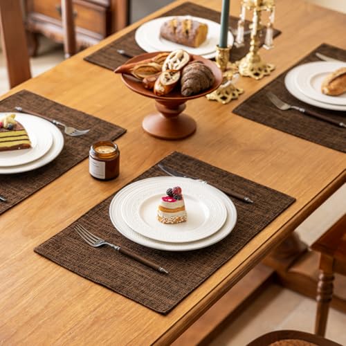 KXN Placemats Set of 4, Durable Dual-Layer Fabric Table Mats, Brown - color: Brown