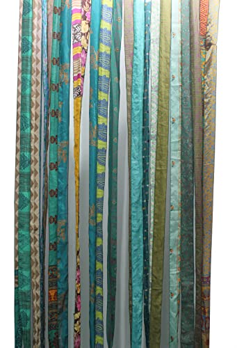 Mango Gifts Old Silk Sari Ribbon Doorway Curtain Rod Pocket, Green Colour Bohemian Home Décor - color: Green