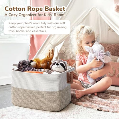 Goodpick 50L Large Woven Rope Storage Basket, Rectangle, Light Brown - color: Light Brown, size: 18"L x 14"W x 12"H