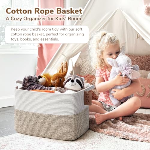 Goodpick 50L Large Woven Rope Storage Basket, Rectangle, Light Brown - color: Light Brown, size: 18"L x 14"W x 12"H
