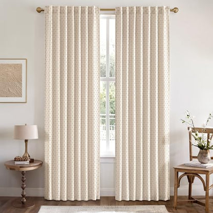 MIULEE Patterned Farmhouse Linen Curtains, Back Tab, 52Wx72L, Beige - color: Beige, size: 52"W x 72"L (Pack of 2)