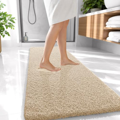 OLANLY Microfiber Bathroom Runner Rugs 47x20, Soft Absorbent Bath Mat, Sand - color: Sand, size: 47" X 20"