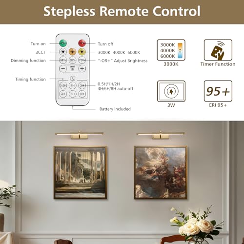 16in Brass Rechargeable Wireless Picture Light - color: Brass