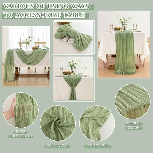 Cheesecloth Table Runner, 10 Ft, Boho Rustic, Sage Green, 1 Pcs - color: Sage Green