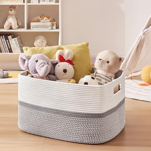 OIAHOMY Blanket Basket Laundry Basket Dog Toy Basket 75L Grey/White - color: Grey White, size: 22”x17”x12”