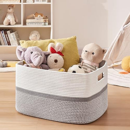 OIAHOMY Blanket Basket Laundry Basket Dog Toy Basket 75L Grey/White - color: Grey White, size: 22”x17”x12”