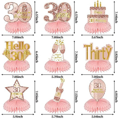 Turypaty Happy 30th Birthday Honeycomb Table Centerpieces Decorations Women - style: Pink Rose Gold 30th