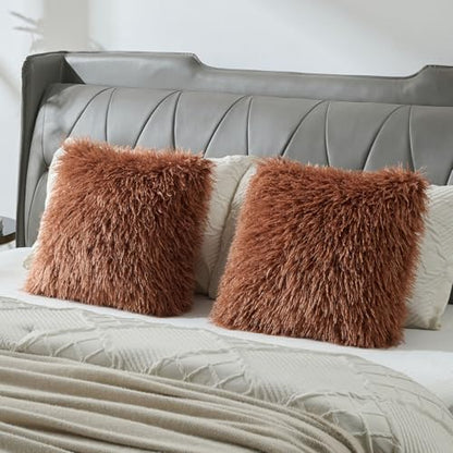 FUTEI Pack of 2 Faux Wool Throw Pillow Covers 18x18 Inch, Rust - color: Rust