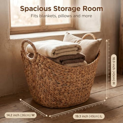 Extra Large Water Hyacinth Storage Basket with Handles, Natural Bin