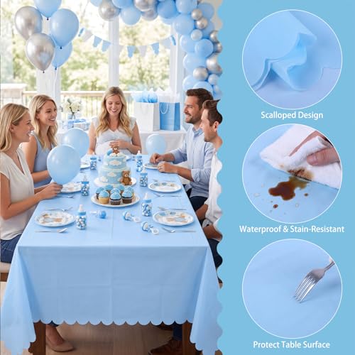 NatNarr 3 Pcs Light Blue Tablecloth, Scalloped Baby Blue Table Cloths - color: Light Blue, size: 3 Pack
