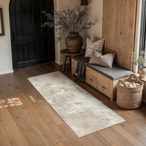 HUGEAR 2x6 Beige Grey Abstract Washable Runner Rug for Hallway - color: Beige&grey, size: 2' x 6' (Runner)