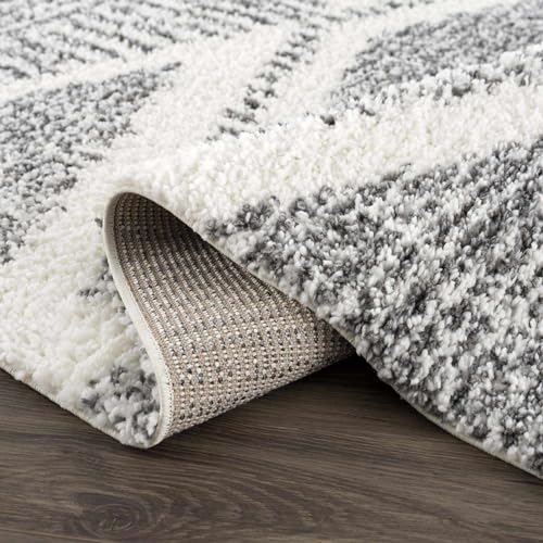 Hauteloom Atlas Moroccan Farmhouse Kitchen Hallway Entryway Shaggy Runner Rug - Bohemian Shag Rug - Plush High Pile - Southwestern Boho Soft Carpet - Black, Cream, Grey, Beige - 2'7" x 7'3" - color: Charcoal, Cream / Trunding, size: 2'7" x 7'3" (Runner)