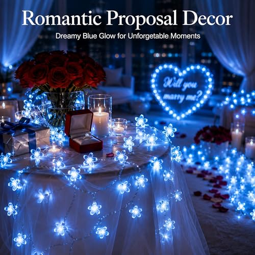 Connectable 33ft 100 LED Plug in Blue Flower Fairy Lights String Decor - color: Blue