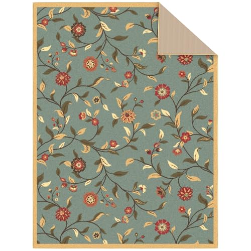 Ottomanson 5x7 Area Rugs for Living Room – Stain Resistant Bedroom Rug - color: Floral Seafoam Green