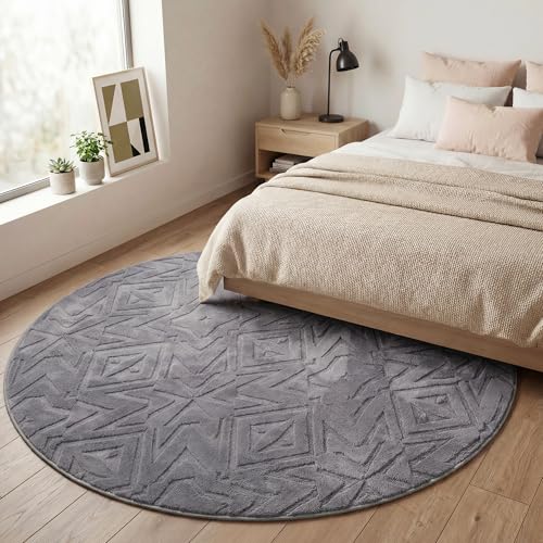 Carvapet Washable 6.5 Round Rug Soft Non Slip Circular Rugs for Living Room - color: Geometric Dark Gray, size: 6.5' Round