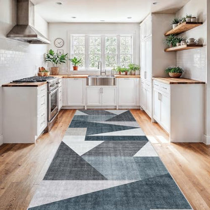 4x10 Washable Geometric Runner Rug - Non-Slip Wide Hallway Rugs Blue Grey - color: Blue/Grey, size: 4' x 10' (Rectangular)