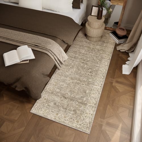 Washable Kitchen Rug Runners for Hallways: 2'x6' Bedroom Runner Rug Non Slip Low-Pile Stain Resistant Soft Indoor Floor Carpet Runner for Indoor Entryway Hallways Kitchen Laundry Room Farmhouse - color: Brown and Grey, size: 2' x 6' (Rectangular)