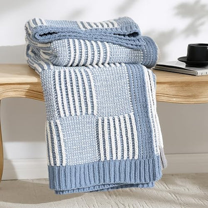 Amélie Home Checkered Knit Throw Blanket for Couch, Blue 50"x60" - color: Checkered Blue, size: 50" X 60"