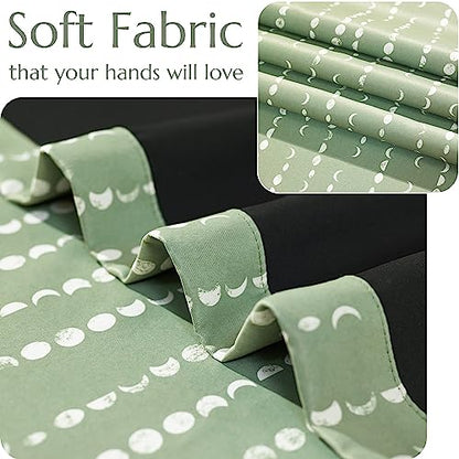 jinchan Boho Blackout Curtains 63 Inch Length Moon Phase Printed Drapes - color: Luna | Sage Green, size: 52"W x 63"L (Pack of 2)