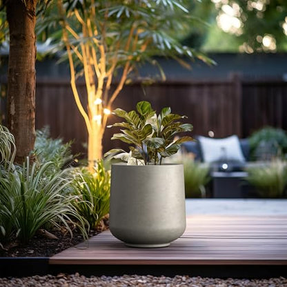 Kante Large Round Curved Weathered Concrete Planter 16.5" Dia, Outdoor - color: Buff Concrete, size: 16.5" D
