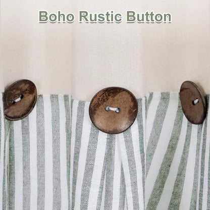ASPMIZ Farmhouse Kitchen Curtains 24 Inch Length, Green Stripe, 2 Panels - color: Beige&green, size: 26"W x 24"L (Pack of 2)