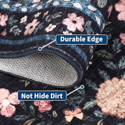 GarveeHome 2x6 Washable Floral Runner Rug Non-Slip Hallway Dark Grey Blue - color: Dark Grey Blue, size: 2' x 6' (Rectangular)