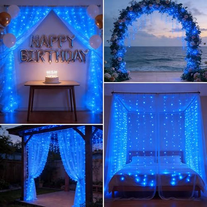 300LED Fairy Curtain Lights 9.8ft x 9.8ft LED Dimmable Twinkle Lights - color: Blue