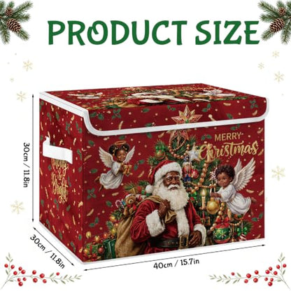 Briwooody Black Christmas Santa Claus Storage Bin with Lid and Carrying Handle African American Christmas Storage Box Large Xmas Decorative Collapsible Container Basket for Organizing Closet Home Gift - style: Black Santa Claus