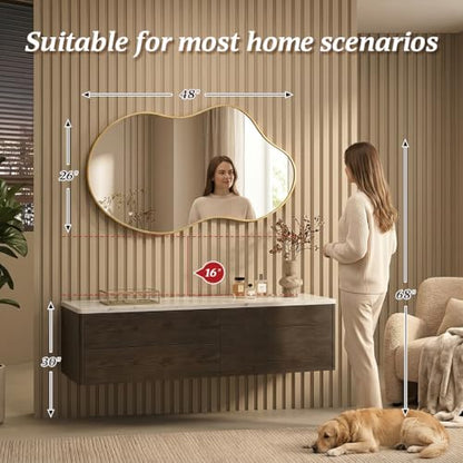 Irregular Asymmetrical Wall Mirror 26x48" with Modern Aluminum Alloy Frame - color: Gold, size: 26"L x 48"W