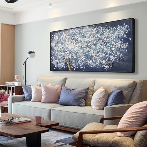 Modern Wall Art Nature Art Canvas Artwork Wall Decor Painting Dark Blue And White Abstract Tree Plants With Framed For Bedroom Living Room Dining Room Home Office Modern Abstract Artwork 24"×48" - color: Blue, size: 48"L x 24"W