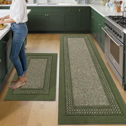 hicorfe Kitchen Runner Rugs,Set of 2 Non Slip Kitchen Mats for Floor - color: Green, size: 21"x59"+20"x32"