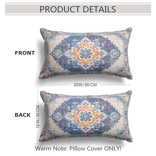 Snycler Blue Boho Throw Pillow Covers Set of 2 Monaco Rug Carpet Double Sided Pattern Cotton Soft Pillow Case Cushion Cover Pillowcase for Garden Couch Sofa Bed Decorative 12x20 inch - color: Blue, size: 20" x 12" (Pack of 2)