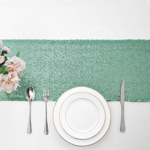 Pufogu 12 x 72 inches Mint Green Sequin Table Runner, 2 Packs - color: Mint Green