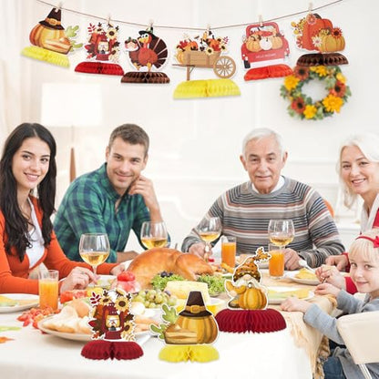 NatNarr 12PCS Thanksgiving Table Decorations Thanksgiving Centerpieces for Tables Autumn Honeycomb Centerpiece Fall Table Toppers Turkey Centerpiece Decor for Birthday Party Supplies - style: Thanksgiving
