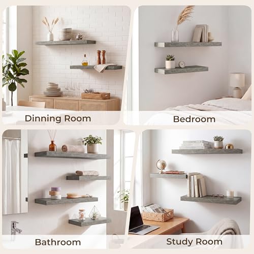 RICHFOCUS Bathroom Floating Shelves for Wall 2Pack|Grey|20" L - color: Grey, size: 20"L x 8"D, Set of 2