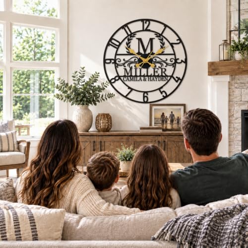 Personalized Family Name Metal Wall Clock Custom Monogram Silent Wall Clock - color: Design8