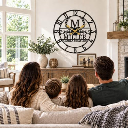 Personalized Family Name Metal Wall Clock Custom Monogram Silent Wall Clock - color: Design8